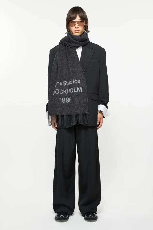 Acne Studios Logo Jacquard Scarf Blackwhite Man Scarves