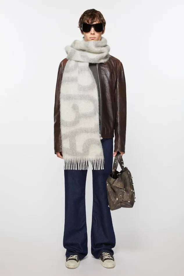 Acne Studios Logo Scarf Light Grey Man Scarves