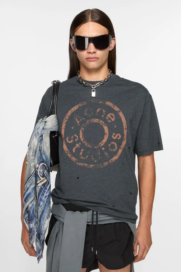 Acne Studios Logo Tshirt 8211 Relaxed Fit Black Melange Man Tshirts