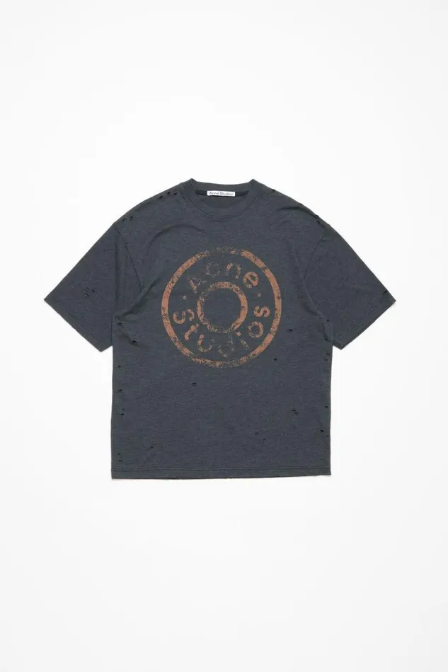 Acne Studios Logo Tshirt 8211 Relaxed Fit Black Melange Man Tshirts