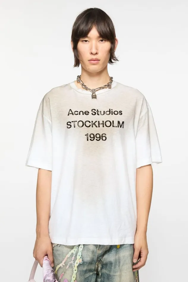 Acne Studios Logo Tshirt 8211 Relaxed Fit Dusty White Man Tshirts