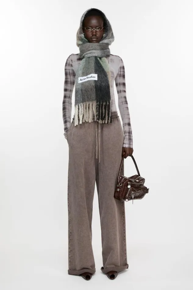 Acne Studios Mohair Checked Scarf Greengreyblack Woman Scarves