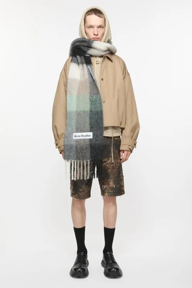 Acne Studios Mohair Checked Scarf Greengreyblack Woman Scarves