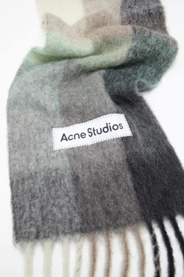 Acne Studios Mohair Checked Scarf Greengreyblack Woman Scarves