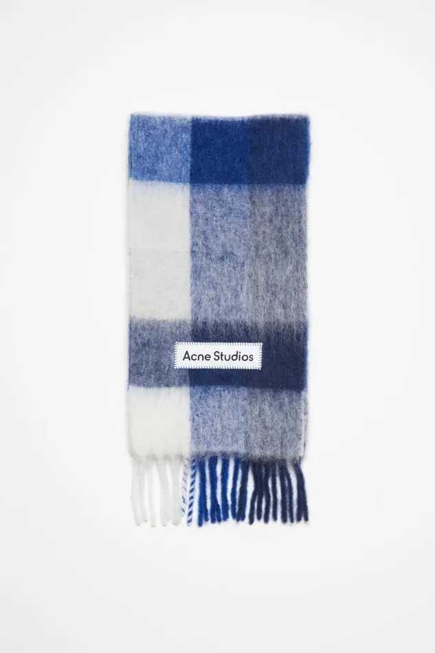 Acne Studios Mohair Checked Scarf Whitegreyroyal Blue Woman Scarves