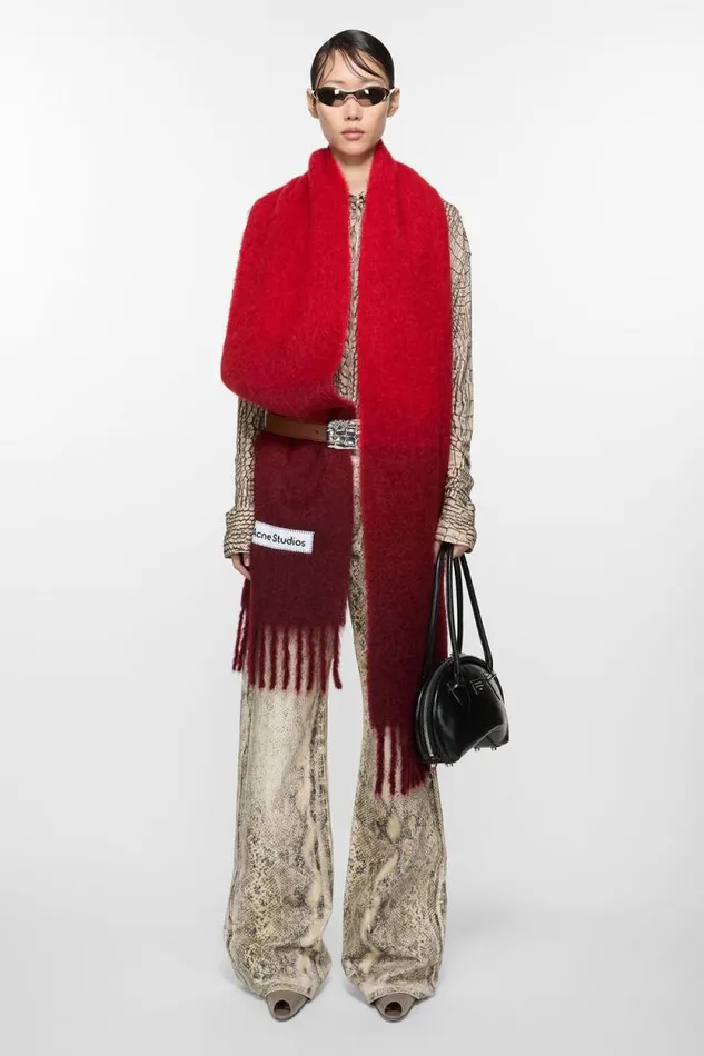 Acne Studios Mohair Dip Dye Scarf Red Woman Scarves