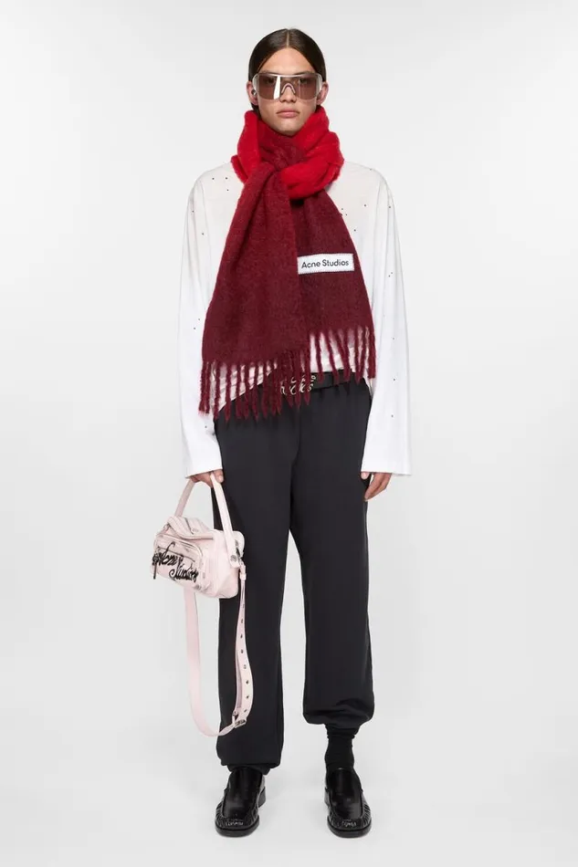 Acne Studios Mohair Dip Dye Scarf Red Woman Scarves