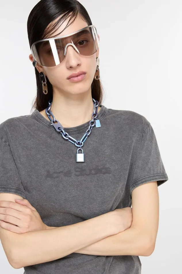Acne Studios Padlock Chain Necklace Silver Blue Woman Jewellery