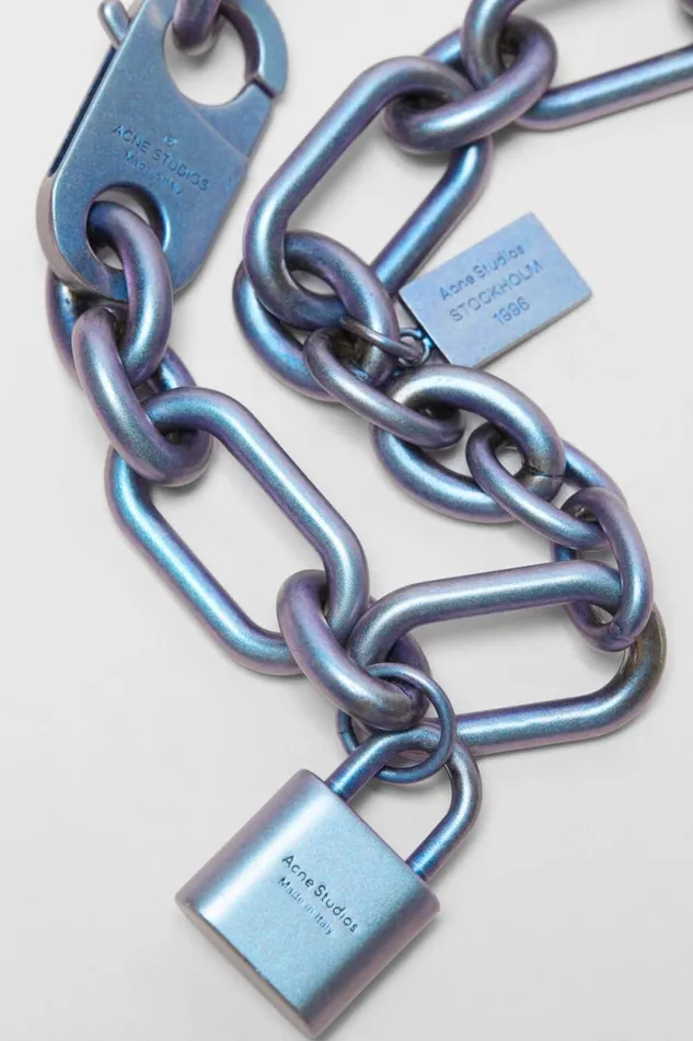 Acne Studios Padlock Chain Necklace Silver Blue Woman Jewellery