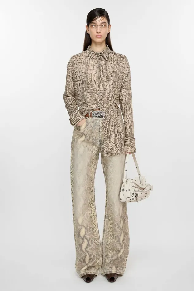 Acne Studios Printed Denim Trousers Multi Brown Woman Trousers