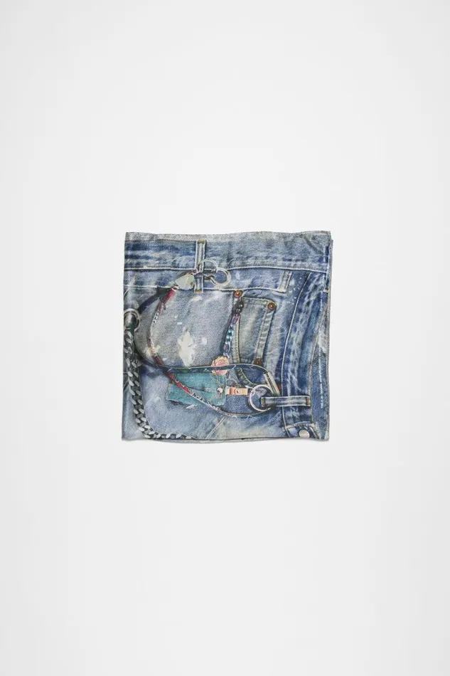 Acne Studios Printed Silk Scarf Denim Blue Woman Scarves