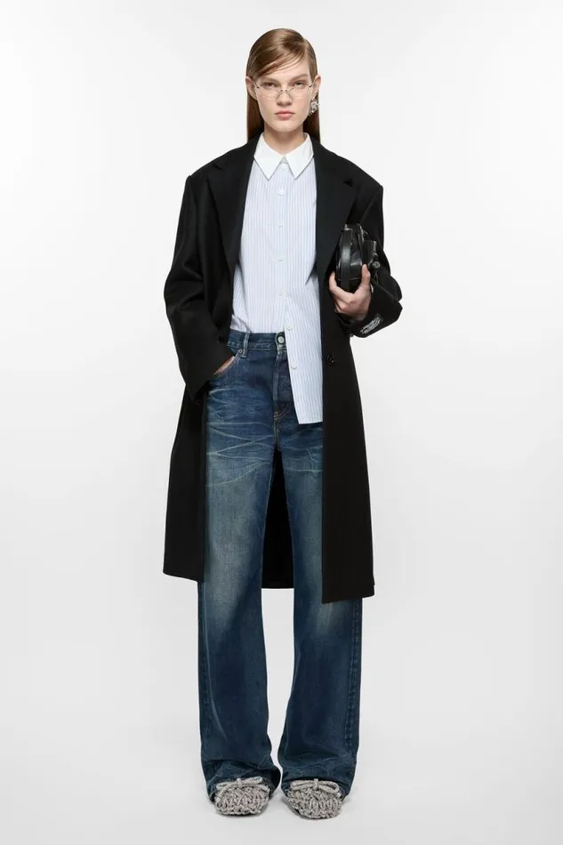 Acne Studios Singlebreasted Wool Coat Black Woman Outerwear