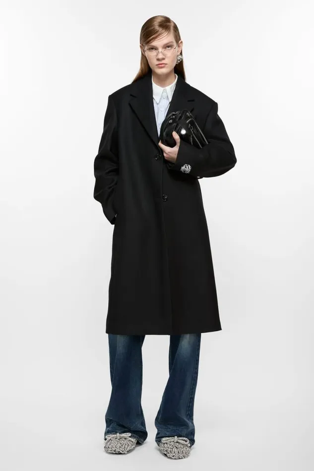 Acne Studios Singlebreasted Wool Coat Black Woman Outerwear