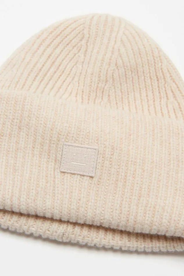 Acne Studios Small Face Logo Beanie Oatmeal Melange Woman Hats