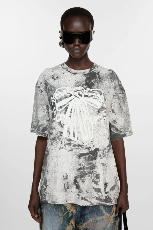 Acne Studios Tshirt Plaster Print Faded Black Woman Tshirts