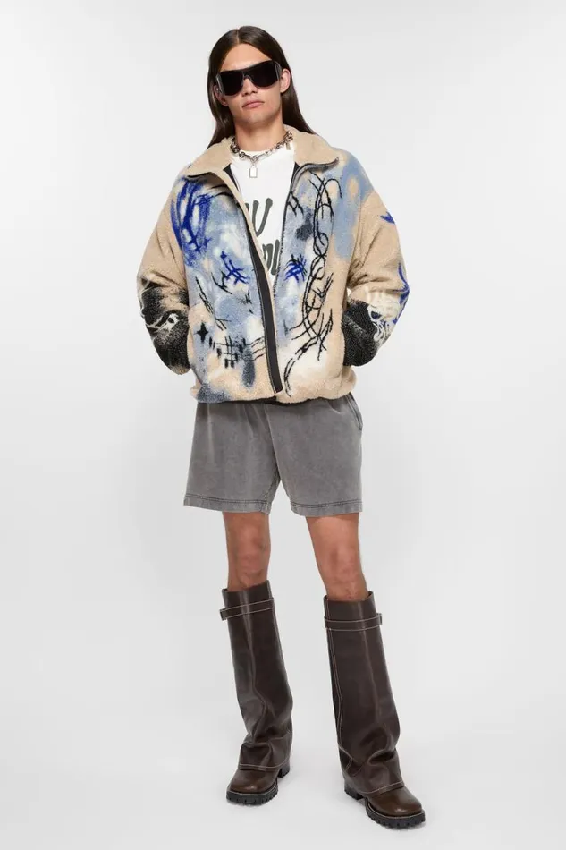Acne Studios Teddy Jacquard Jacket Beige Man Outerwear