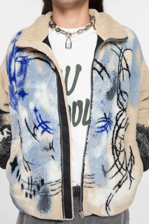 Acne Studios Teddy Jacquard Jacket Beige Man Outerwear
