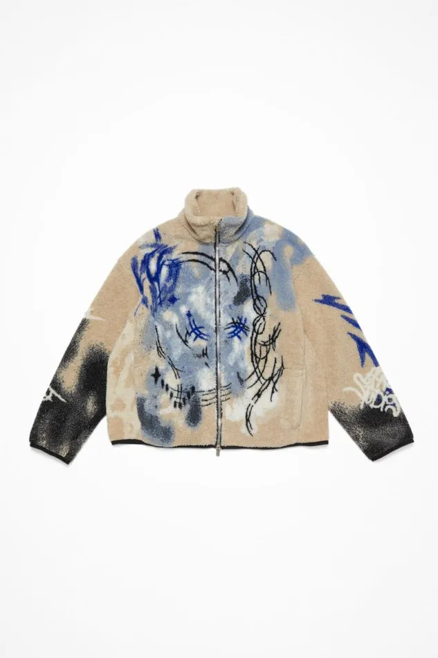 Acne Studios Teddy Jacquard Jacket Beige Man Outerwear