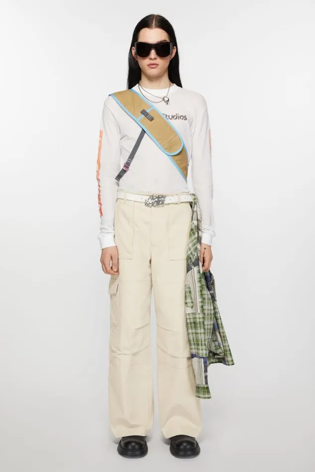 Acne Studios Twill Trousers Ivory White Man Trousers