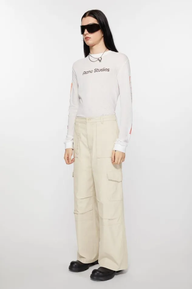 Acne Studios Twill Trousers Ivory White Man Trousers