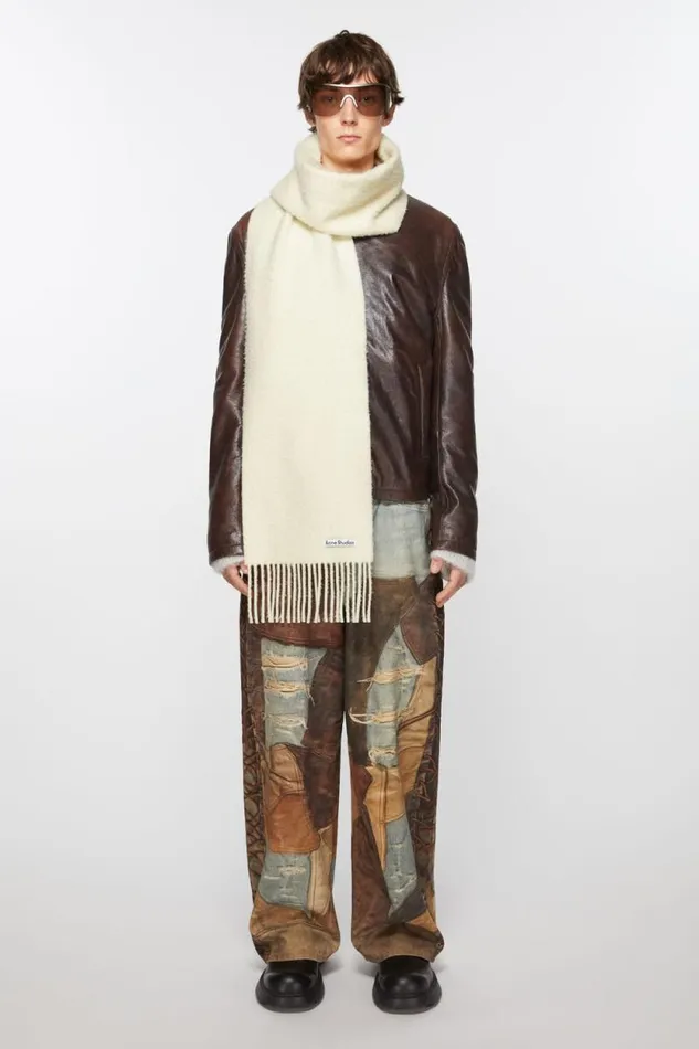Acne Studios Wool Fringe Scarf Warm White Woman Scarves