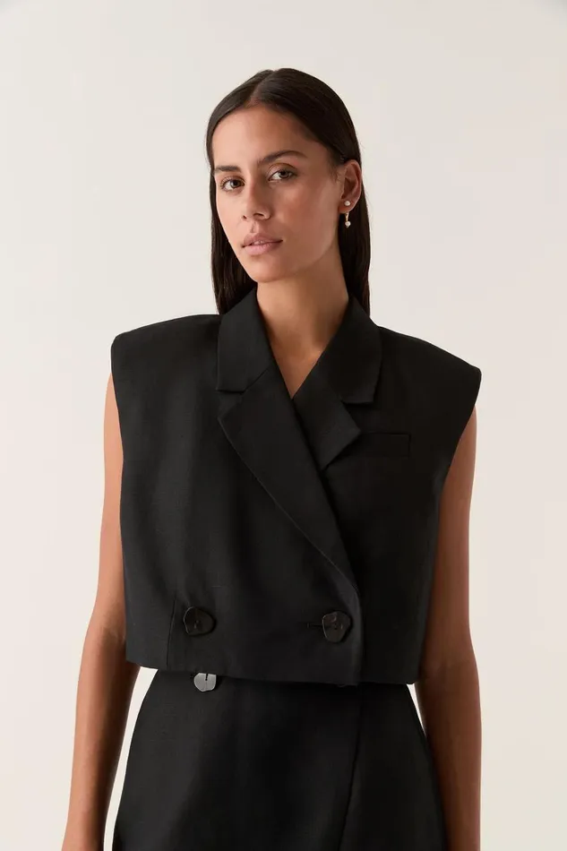 Aje Blazers Jackets and Coats Flight Oversized Crop Vest Black 8211 Women