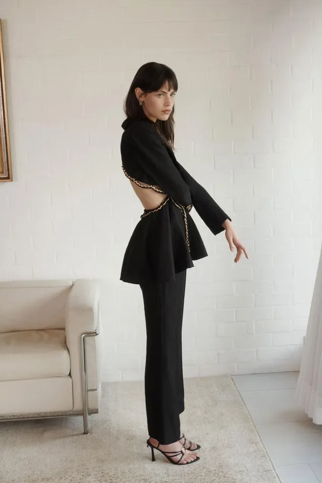 Aje Blazers Jackets and Coats Opal Backless Chainlink Jacket Black 8211 Women Aje Blazers Jackets and Coats Opal Backless Chainlink Jacket Black 8211 Women