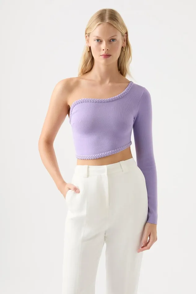 Aje Body and Crepe Knit Hyades Braided Long Sleeve Top Lilac 8211 Women
