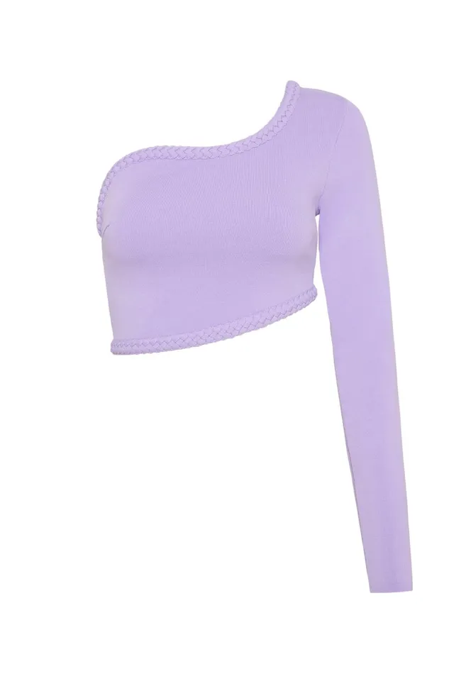 Aje Body and Crepe Knit Hyades Braided Long Sleeve Top Lilac 8211 Women