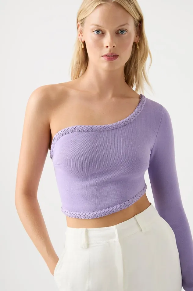 Aje Body and Crepe Knit Hyades Braided Long Sleeve Top Lilac 8211 Women