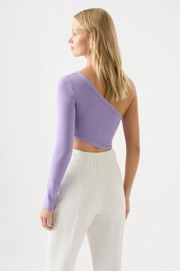 Aje Body and Crepe Knit Hyades Braided Long Sleeve Top Lilac 8211 Women