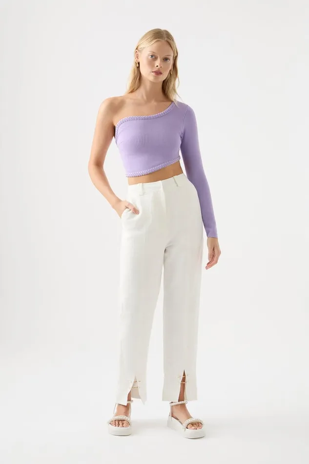 Aje Body and Crepe Knit Hyades Braided Long Sleeve Top Lilac 8211 Women