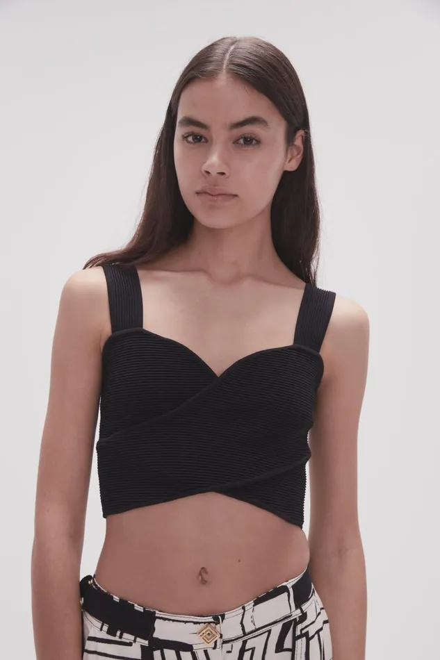 Aje Body and Crepe Knit Sybil Twist Knit Bustier Black 8211 Women Aje Body and Crepe Knit Sybil Twist Knit Bustier Black 8211 Women