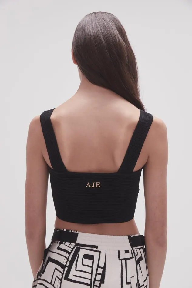 Aje Body and Crepe Knit Sybil Twist Knit Bustier Black 8211 Women Aje Body and Crepe Knit Sybil Twist Knit Bustier Black 8211 Women