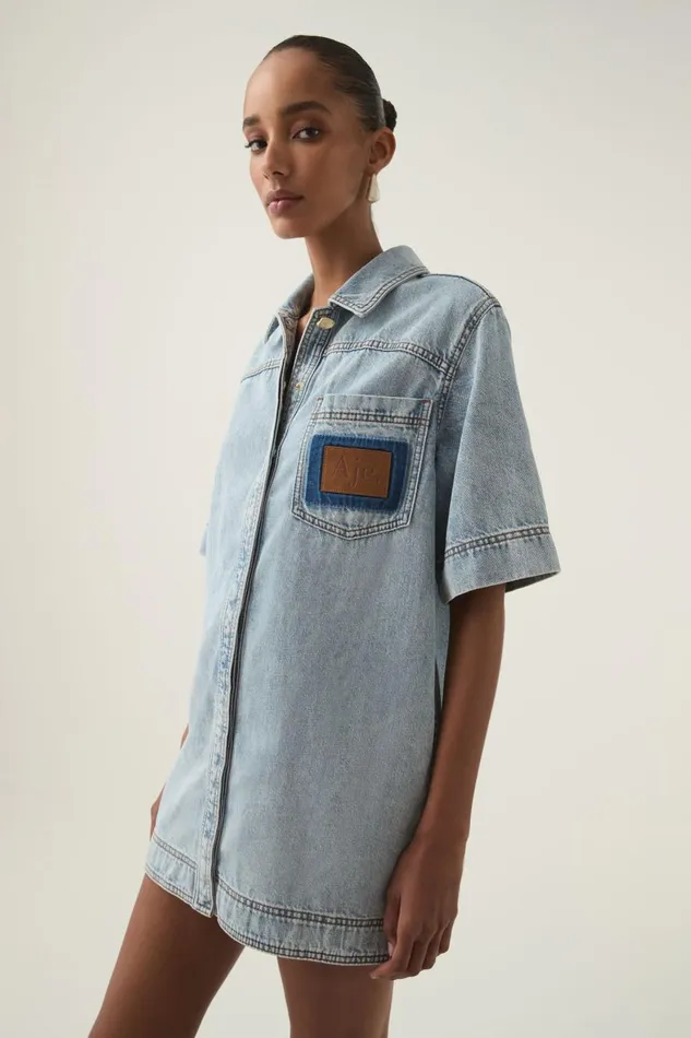 Aje Denim Aura Denim Mini Tunic Dress Sea Spray Wash 8211 Women