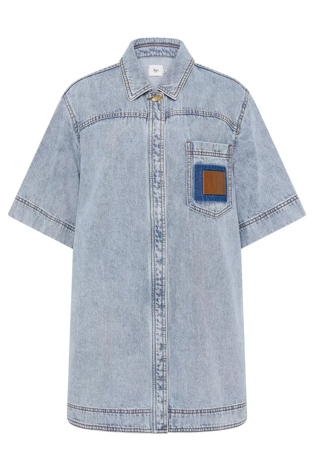 Aje Denim Aura Denim Mini Tunic Dress Sea Spray Wash 8211 Women Aje Denim Aura Denim Mini Tunic Dress Sea Spray Wash 8211 Women