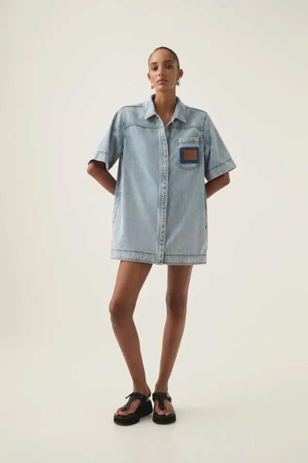 Aje Denim Aura Denim Mini Tunic Dress Sea Spray Wash 8211 Women Aje Denim Aura Denim Mini Tunic Dress Sea Spray Wash 8211 Women