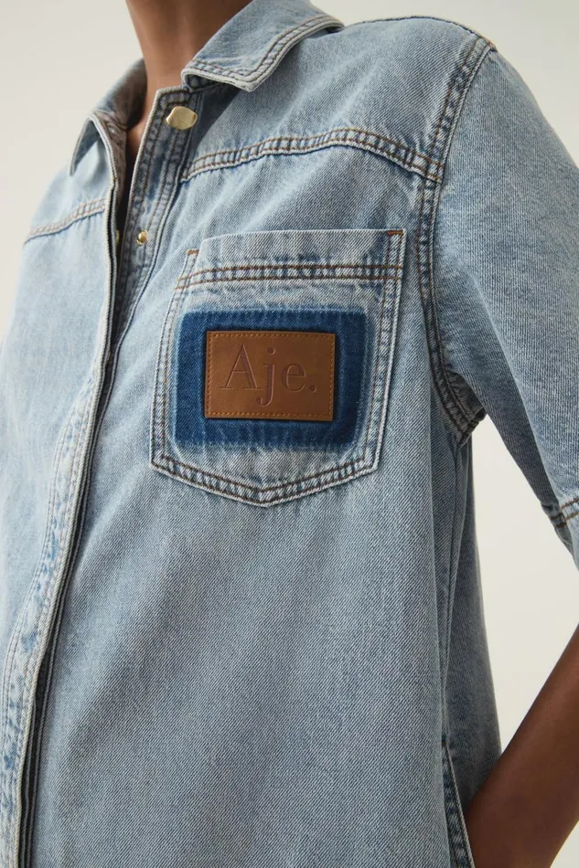 Aje Denim Aura Denim Mini Tunic Dress Sea Spray Wash 8211 Women Aje Denim Aura Denim Mini Tunic Dress Sea Spray Wash 8211 Women