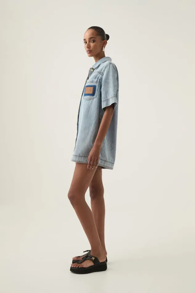 Aje Denim Aura Denim Mini Tunic Dress Sea Spray Wash 8211 Women Aje Denim Aura Denim Mini Tunic Dress Sea Spray Wash 8211 Women