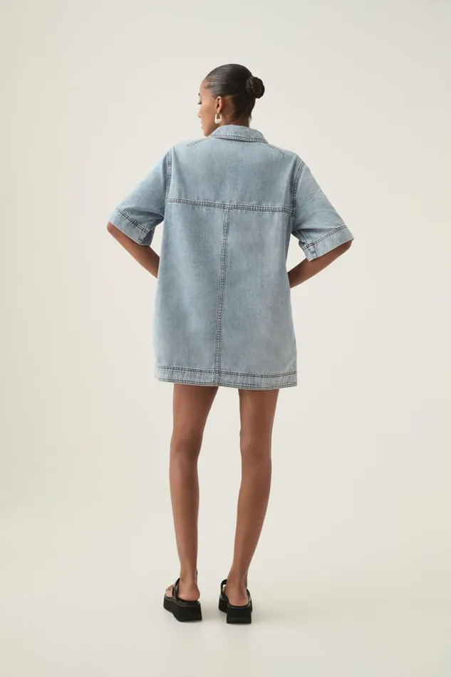 Aje Denim Aura Denim Mini Tunic Dress Sea Spray Wash 8211 Women Aje Denim Aura Denim Mini Tunic Dress Sea Spray Wash 8211 Women