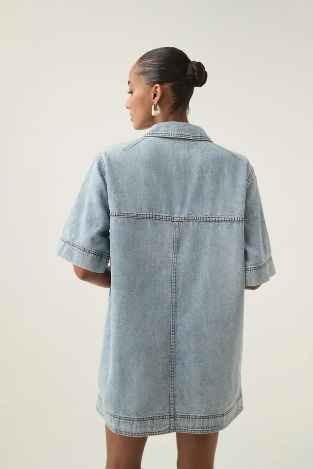Aje Denim Aura Denim Mini Tunic Dress Sea Spray Wash 8211 Women Aje Denim Aura Denim Mini Tunic Dress Sea Spray Wash 8211 Women
