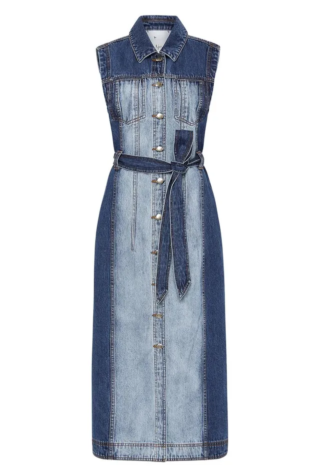 Aje Denim Darcie Denim Midi Dress Two Tone Indigo 8211 Women Aje Denim Darcie Denim Midi Dress Two Tone Indigo 8211 Women