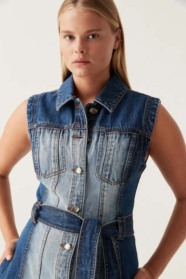 Aje Denim Darcie Denim Midi Dress Two Tone Indigo 8211 Women Aje Denim Darcie Denim Midi Dress Two Tone Indigo 8211 Women