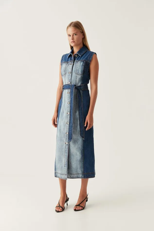 Aje Denim Darcie Denim Midi Dress Two Tone Indigo 8211 Women Aje Denim Darcie Denim Midi Dress Two Tone Indigo 8211 Women