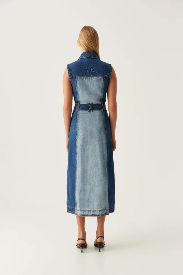 Aje Denim Darcie Denim Midi Dress Two Tone Indigo 8211 Women Aje Denim Darcie Denim Midi Dress Two Tone Indigo 8211 Women