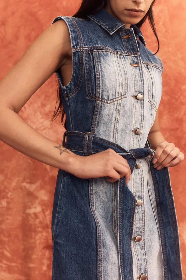 Aje Denim Darcie Denim Midi Dress Two Tone Indigo 8211 Women Aje Denim Darcie Denim Midi Dress Two Tone Indigo 8211 Women
