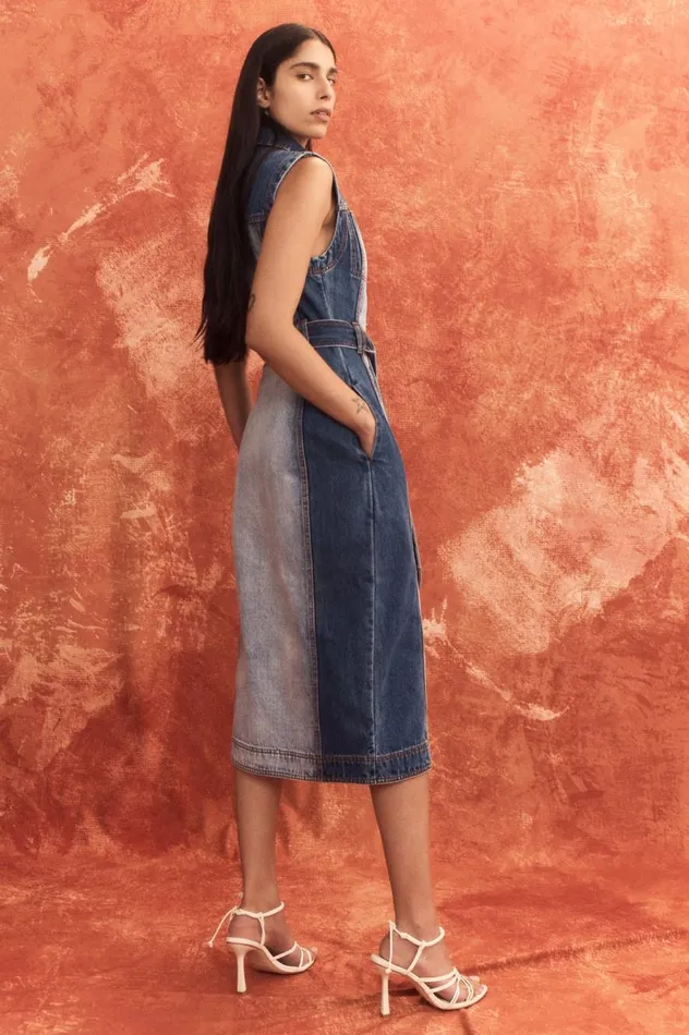 Aje Denim Darcie Denim Midi Dress Two Tone Indigo 8211 Women Aje Denim Darcie Denim Midi Dress Two Tone Indigo 8211 Women
