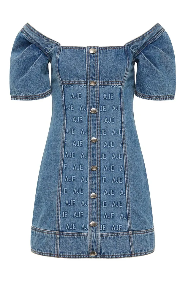 Aje Denim Nika Logo Denim Mini Dress 90039s Wash 8211 Women Aje Denim Nika Logo Denim Mini Dress 90039s Wash 8211 Women