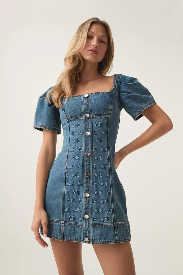 Aje Denim Nika Logo Denim Mini Dress 90039s Wash 8211 Women Aje Denim Nika Logo Denim Mini Dress 90039s Wash 8211 Women