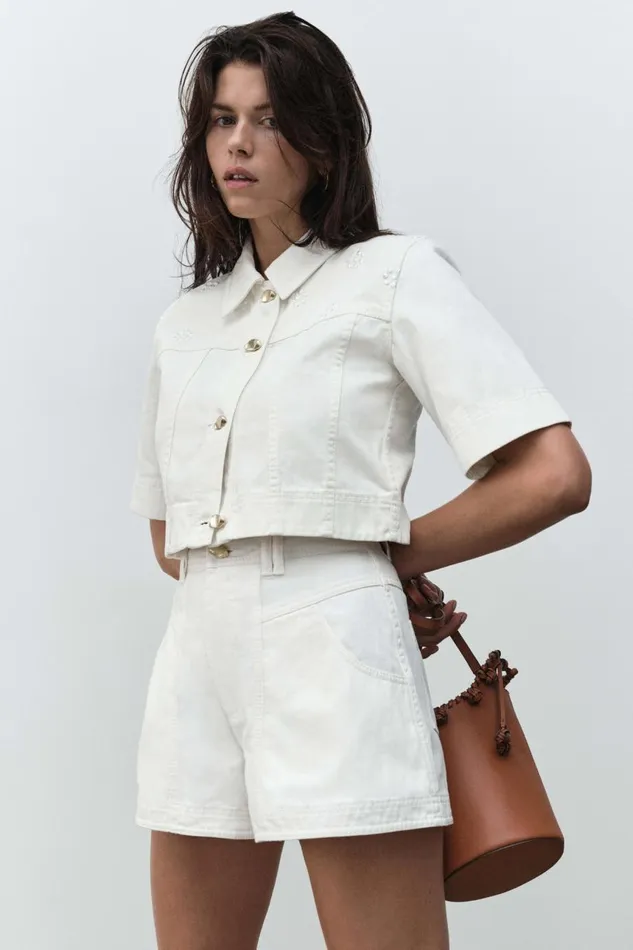 Aje Denim Ren Denim Crop Shirt White 8211 Women
